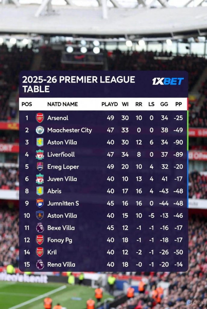 ตารางคะแนนพรีเมียร์ลีก
